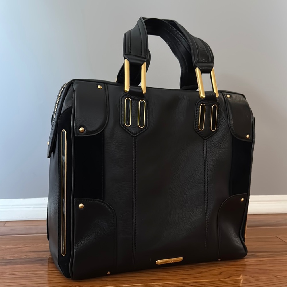 Jill Stuart Black and Gold Satchel with Structured Design